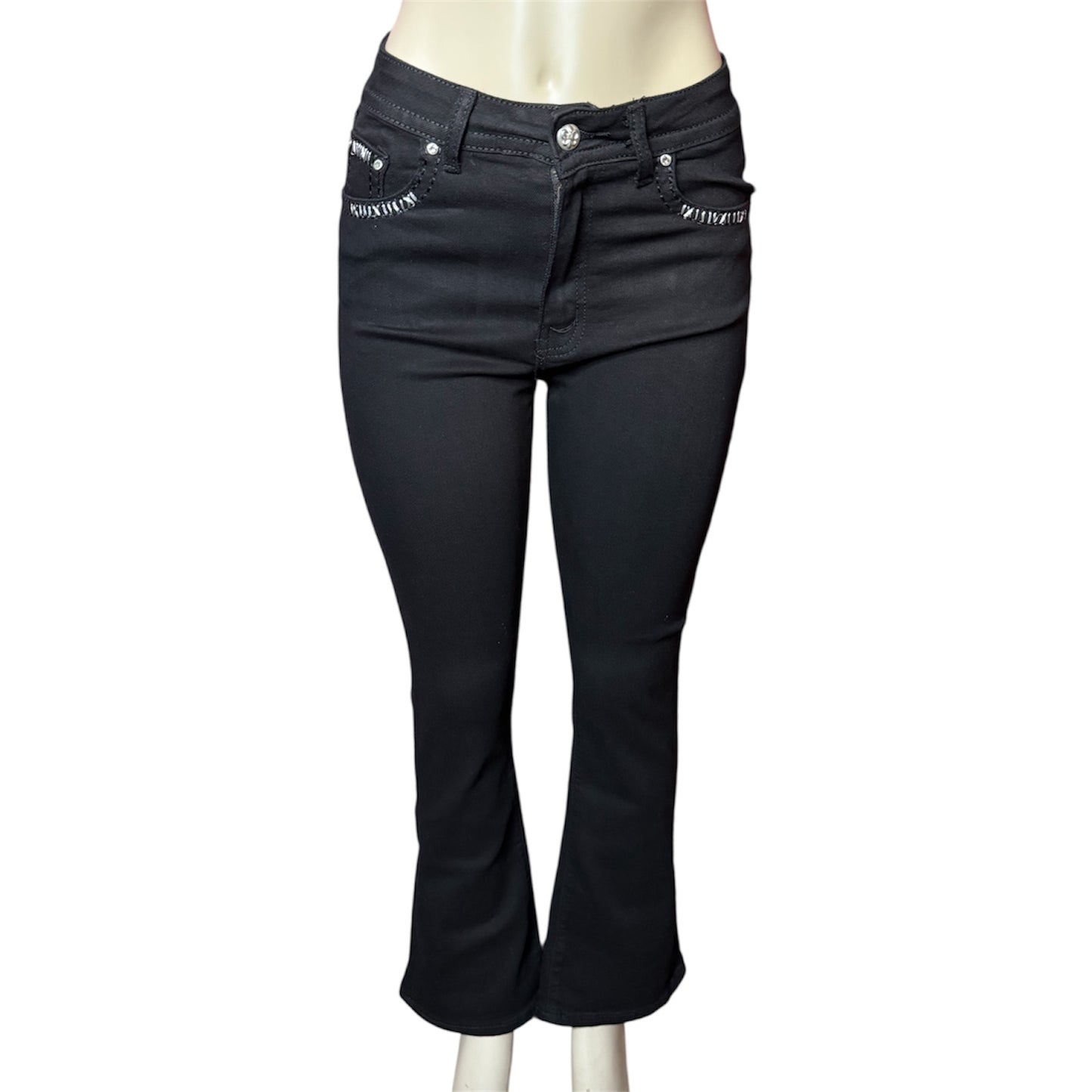 Bella Rhinestone Flared Black Jeans