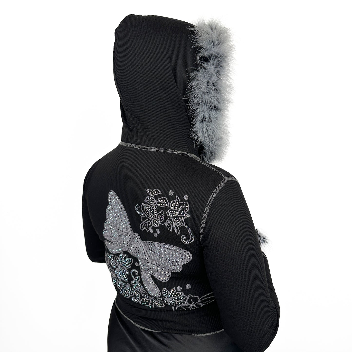 Butterfly Bliss Zip Up Hoodie Black