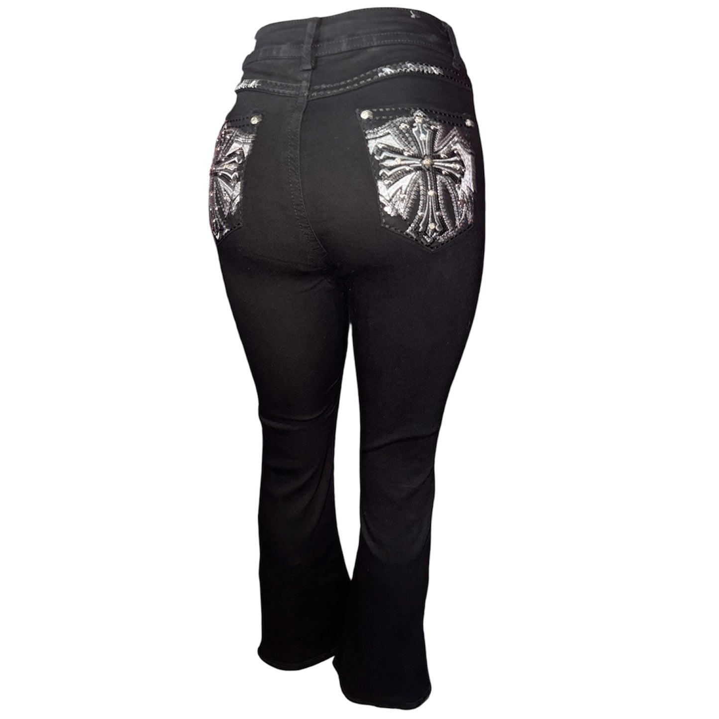 Bella Rhinestone Flared Black Jeans