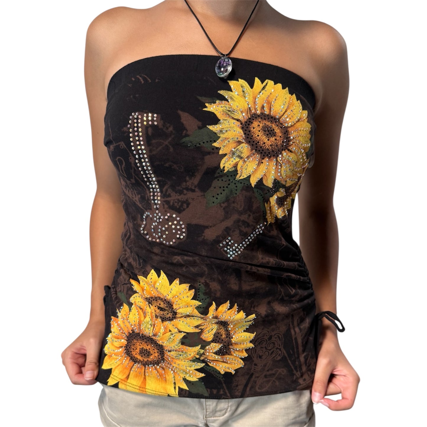 Sunflower Rhinestone Tube Top Black