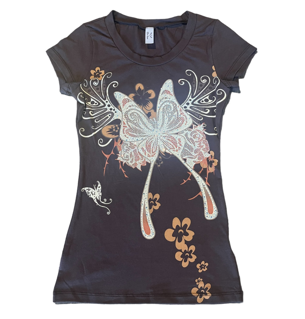 Butterfly Bliss T Shirt Brown