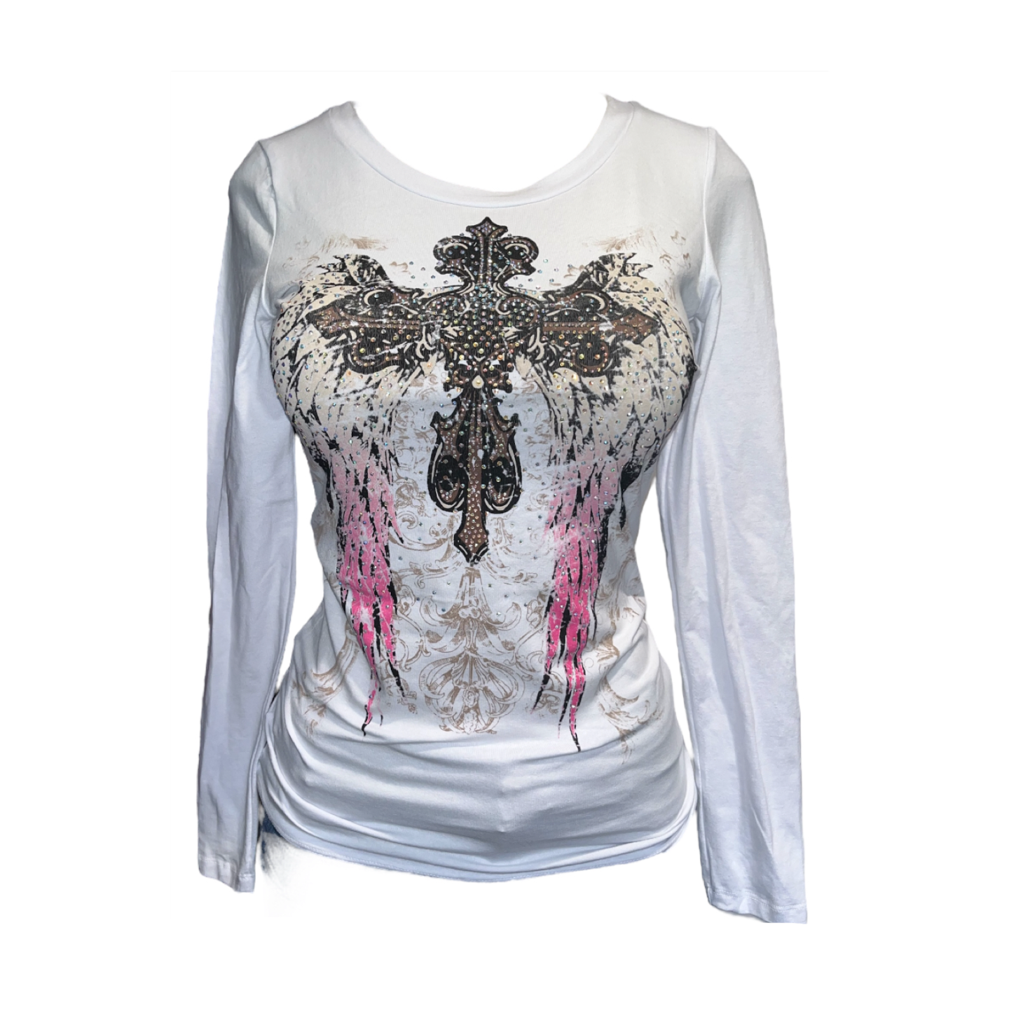 Angela Rhinestone Long Sleeve White