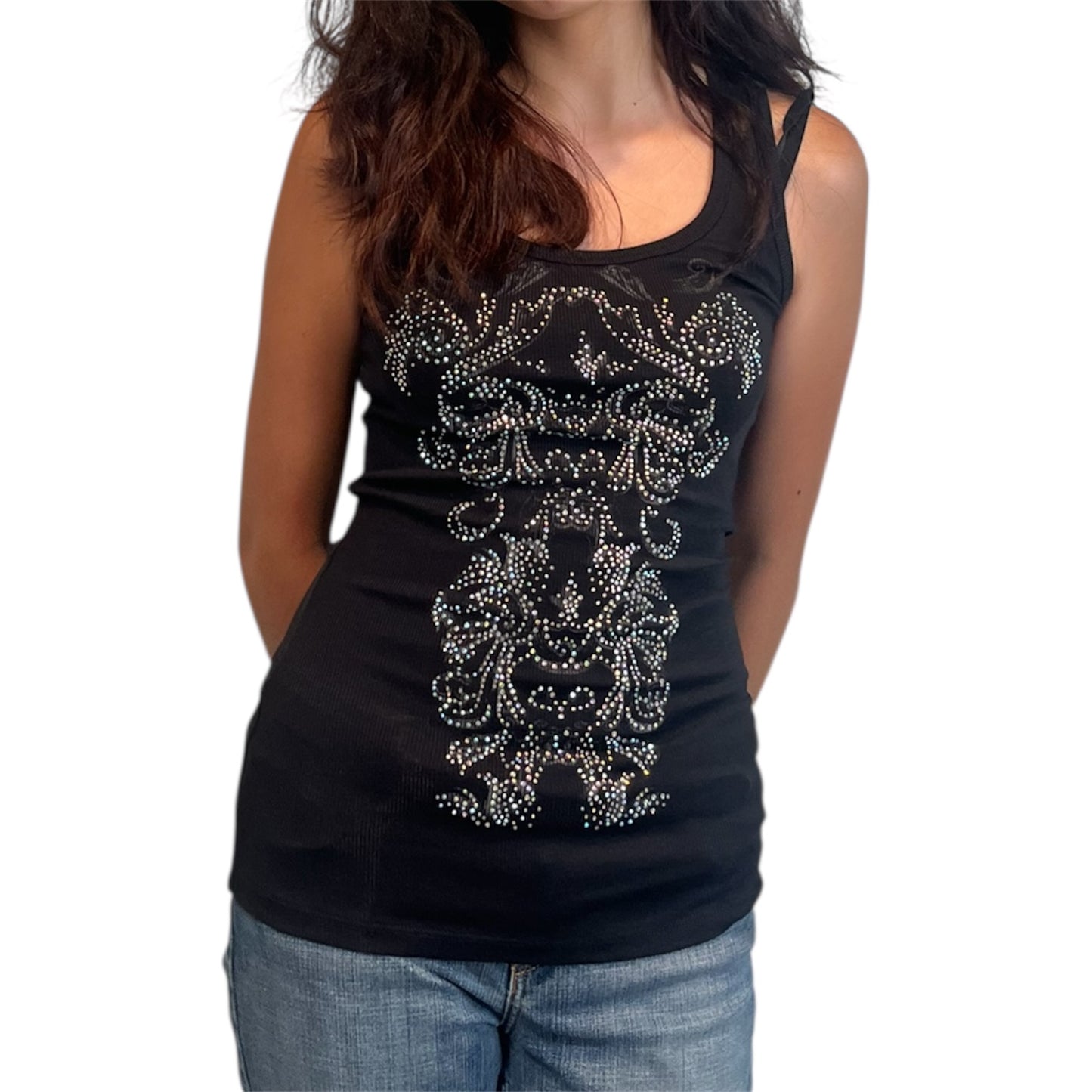 Obsessed Rhinestone Rib Knit Tank Top