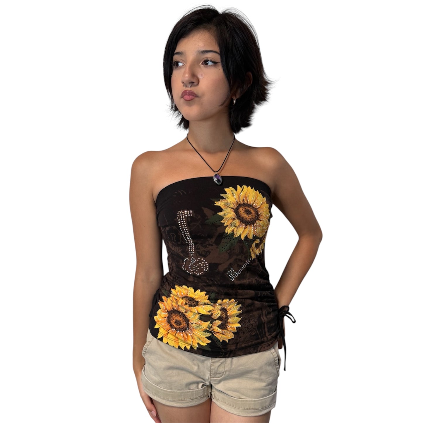 Sunflower Rhinestone Tube Top Black