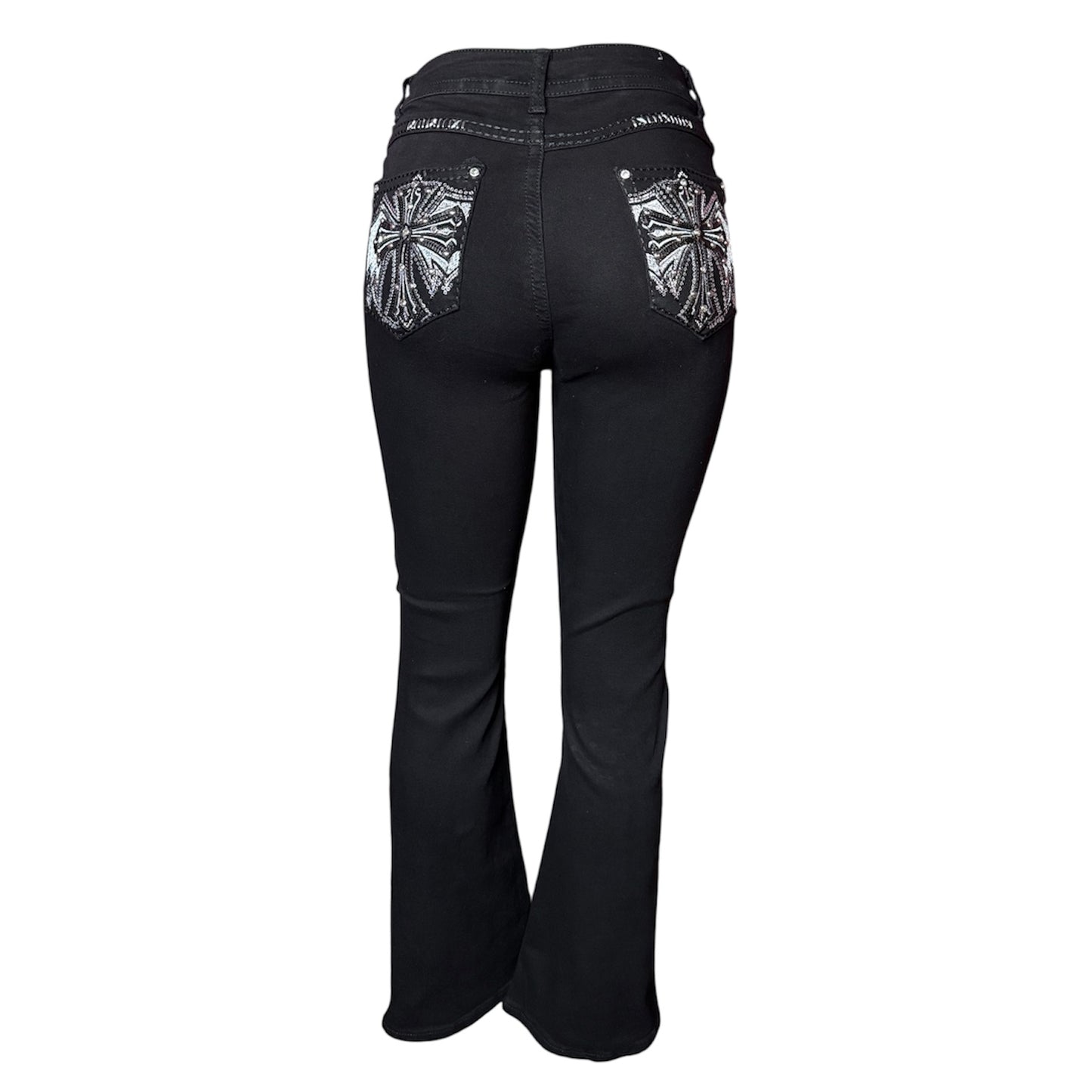Bella Rhinestone Flared Black Jeans