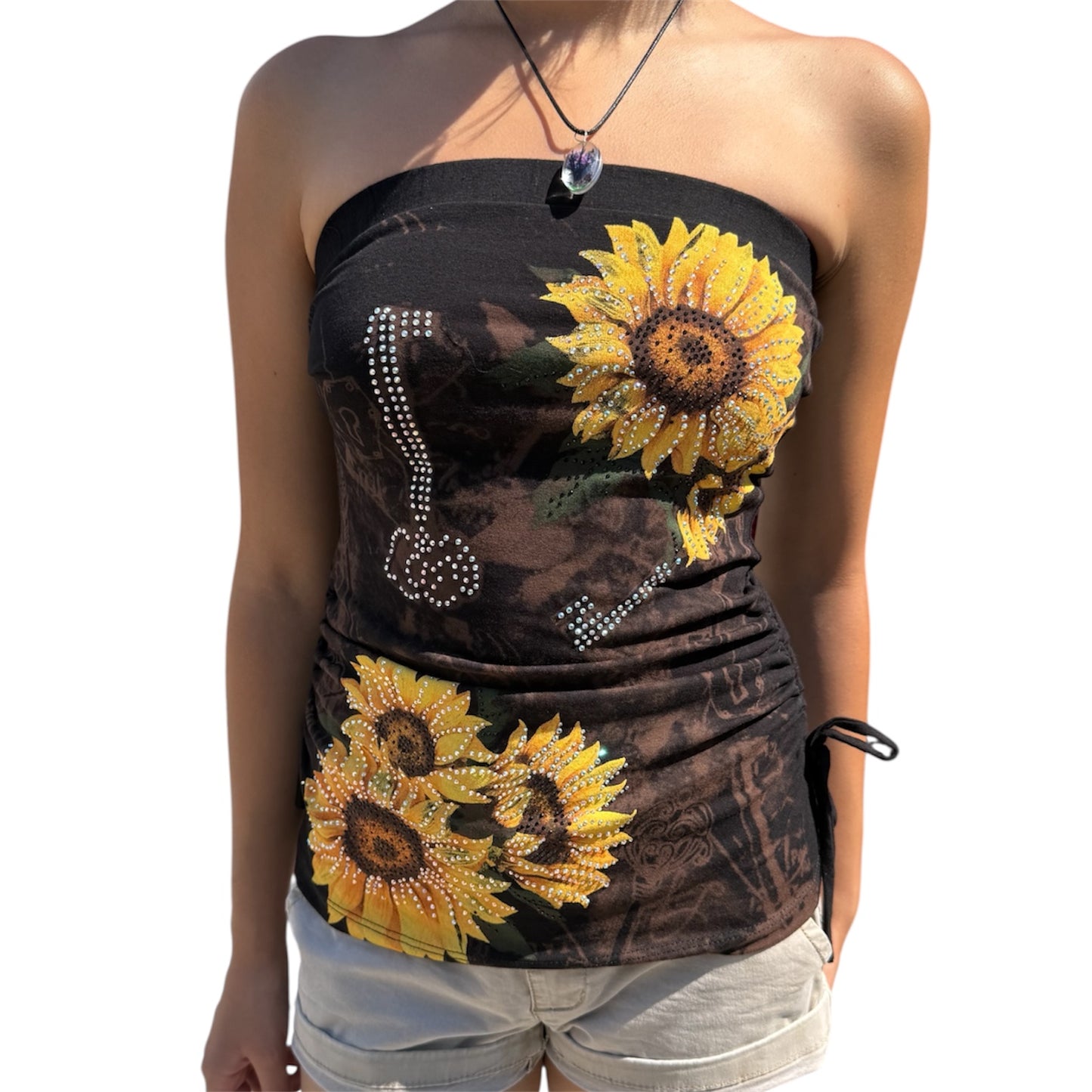 Sunflower Rhinestone Tube Top Black