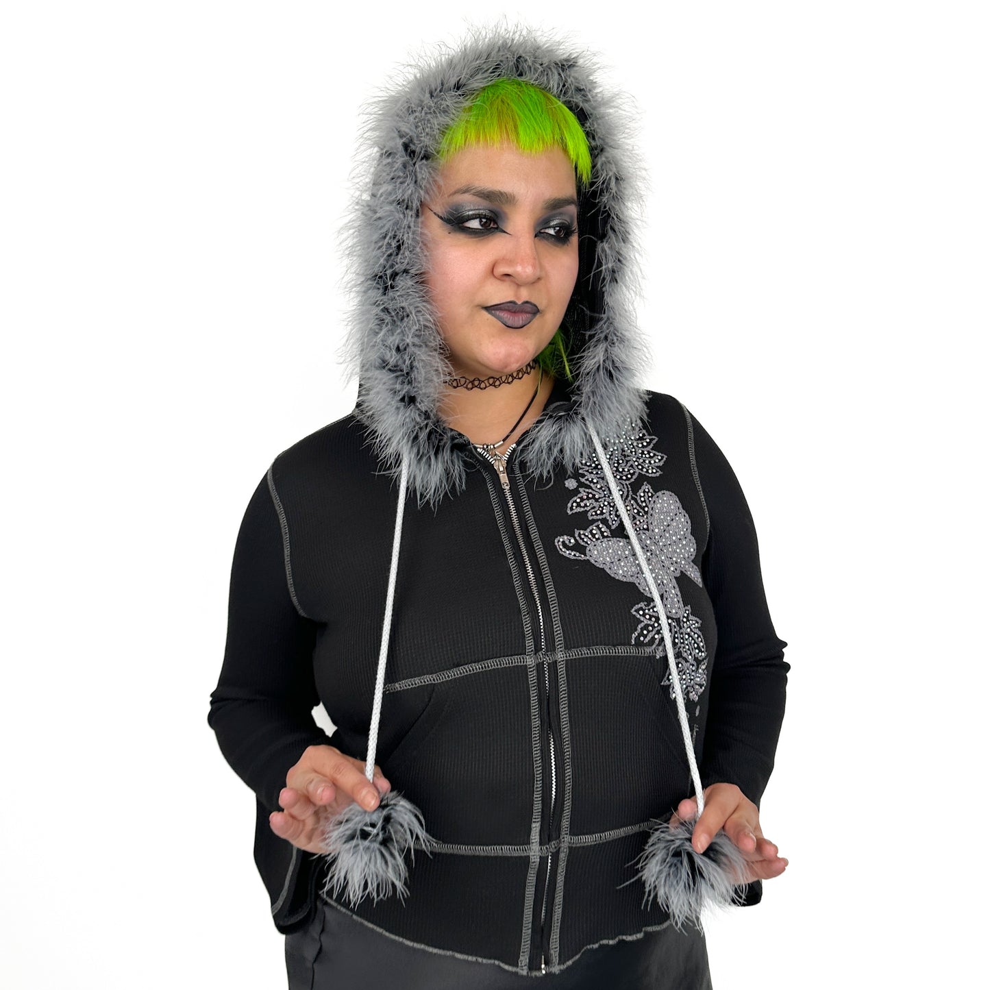 Butterfly Bliss Zip Up Hoodie Black