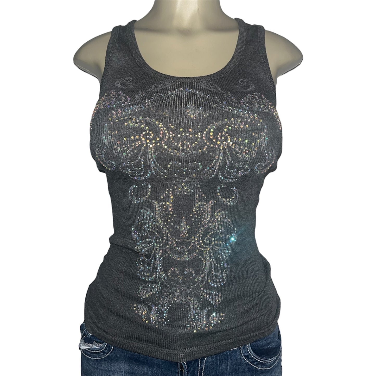 Obsessed Rhinestone Rib Knit Tank Top