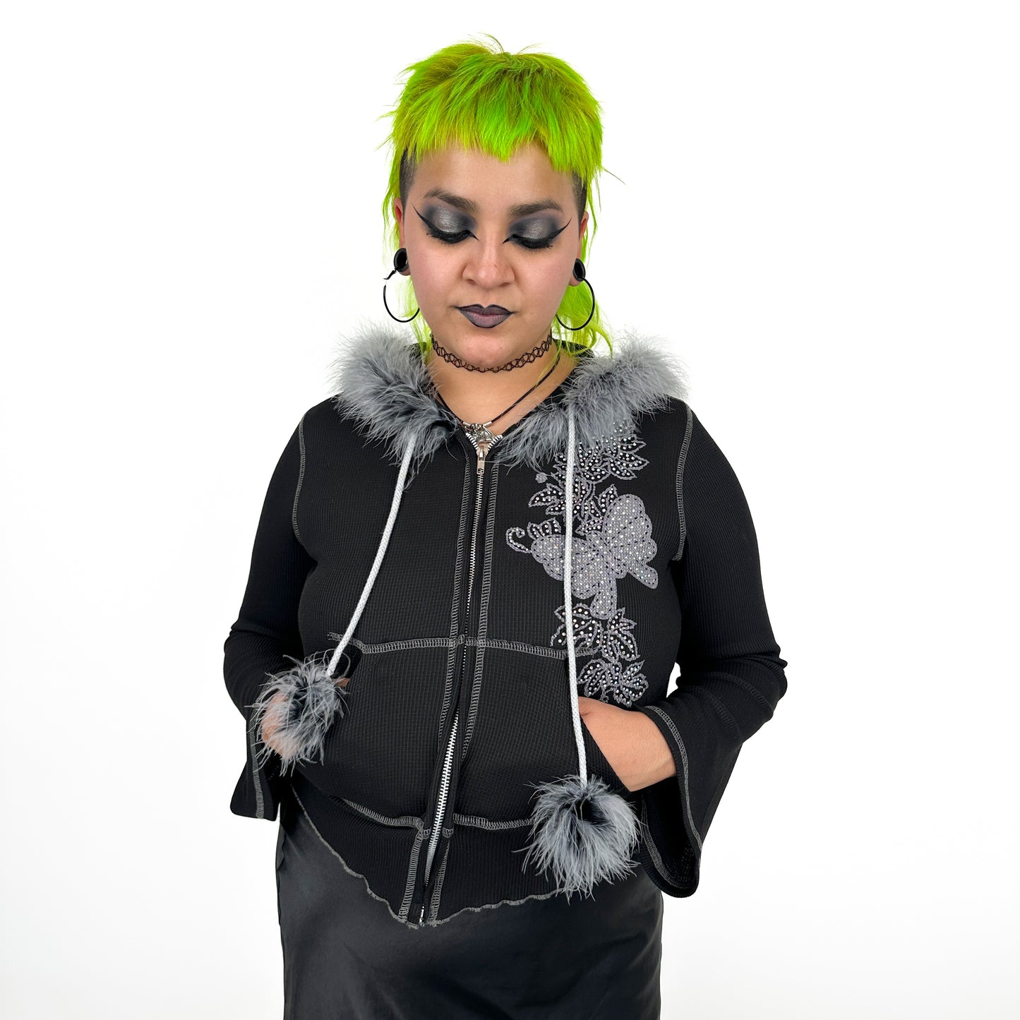 Butterfly Bliss Zip Up Hoodie Black