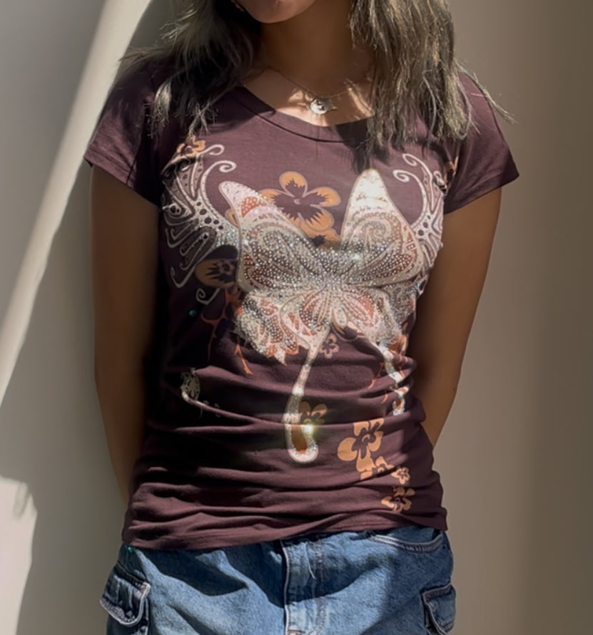 Butterfly Bliss T Shirt Brown