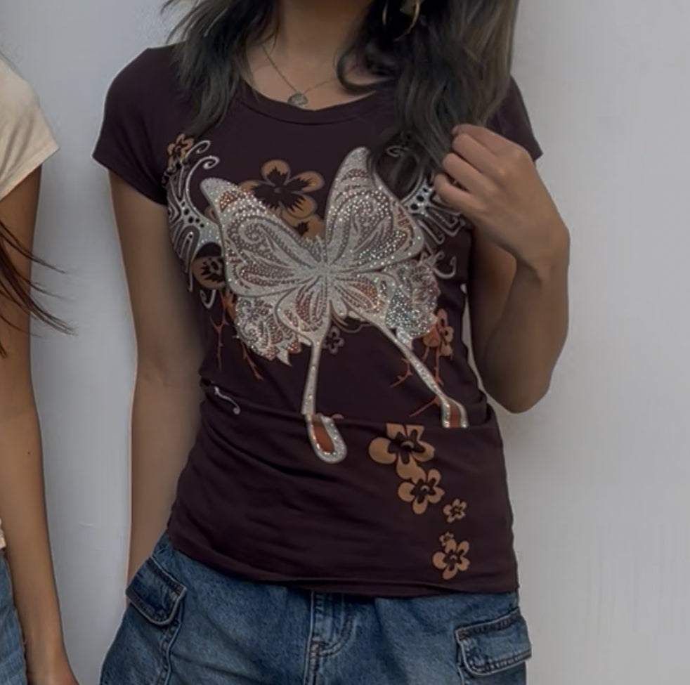 Butterfly Bliss T Shirt Brown