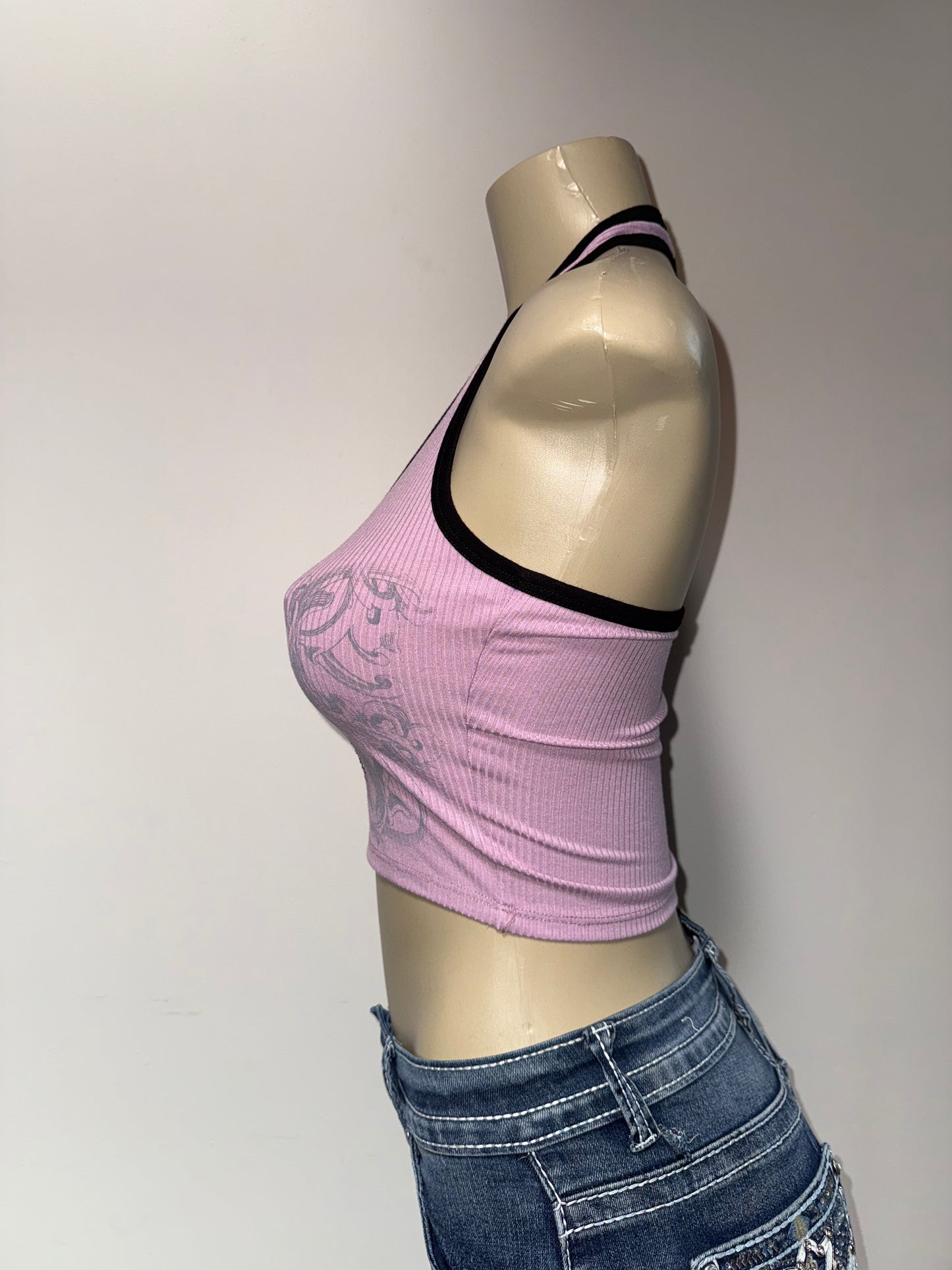 Lilia Rhinestone Cropped Halter Top Lilac