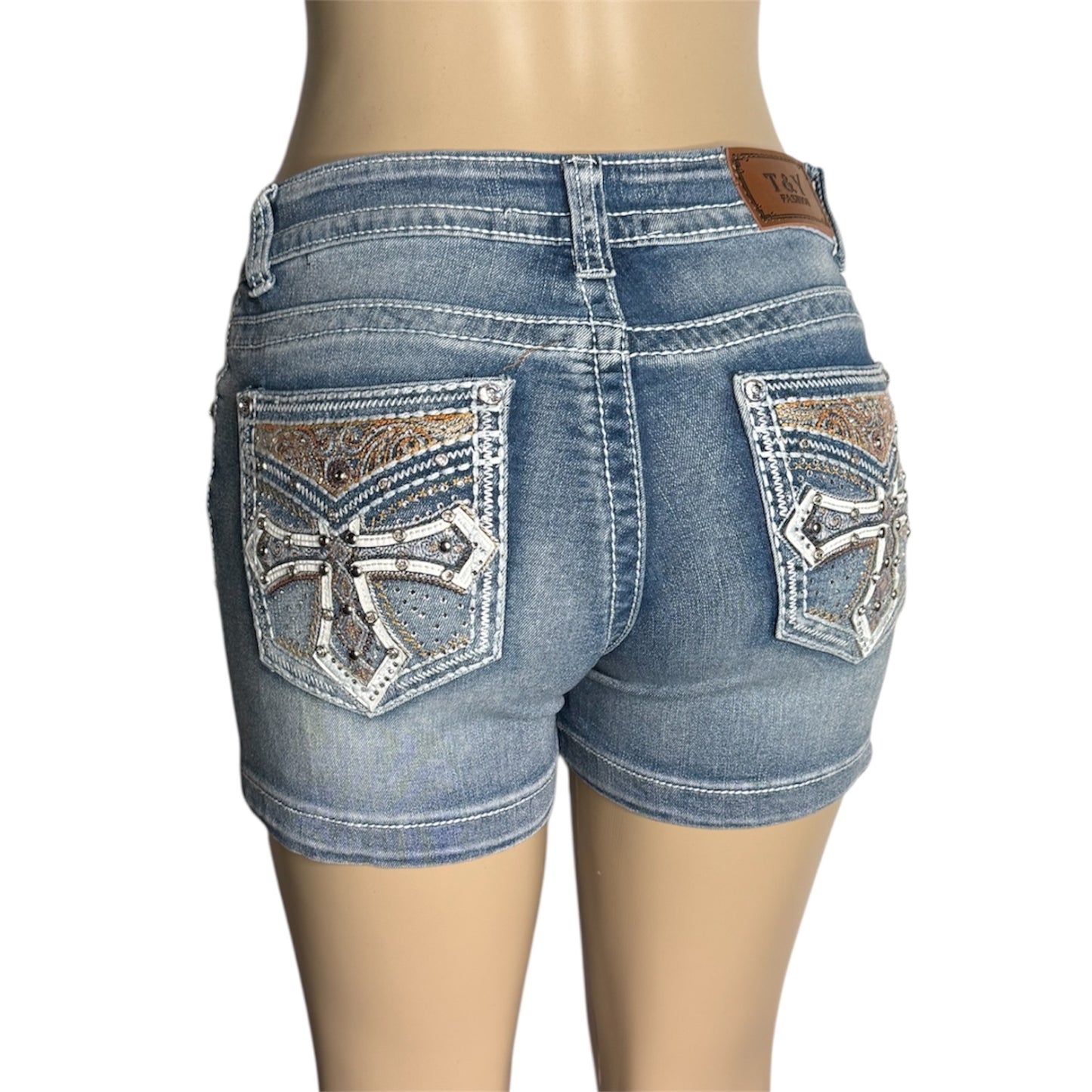 Chelsea Rhinestone Mid Waist Shorts