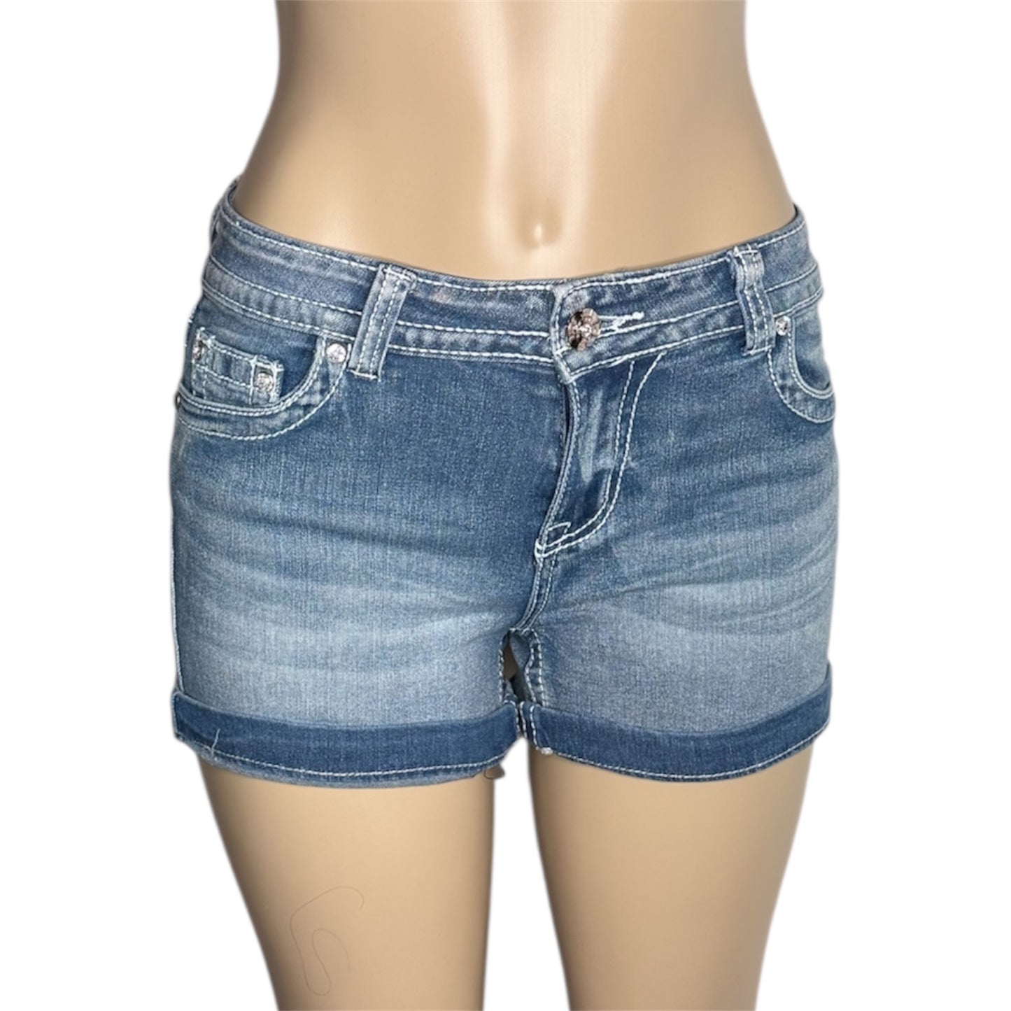 Chelsea Rhinestone Mid Waist Shorts