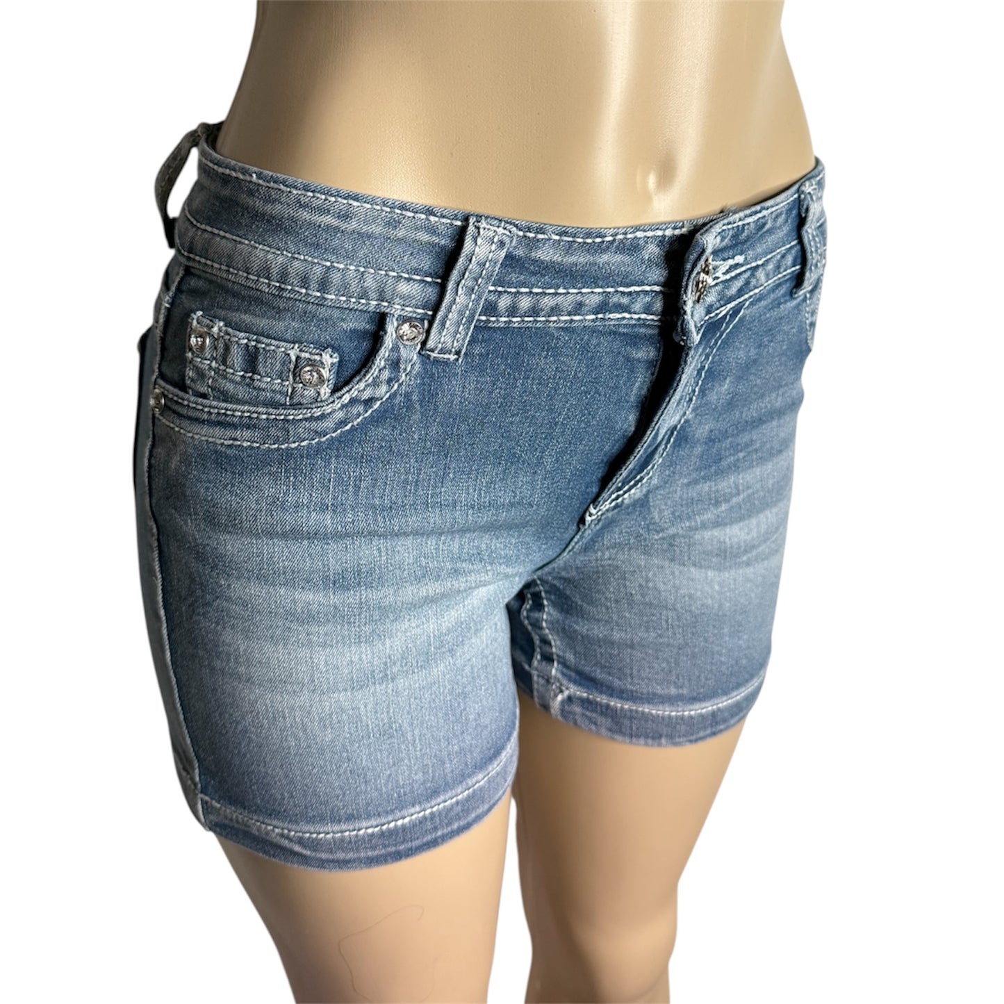 Chelsea Rhinestone Mid Waist Shorts