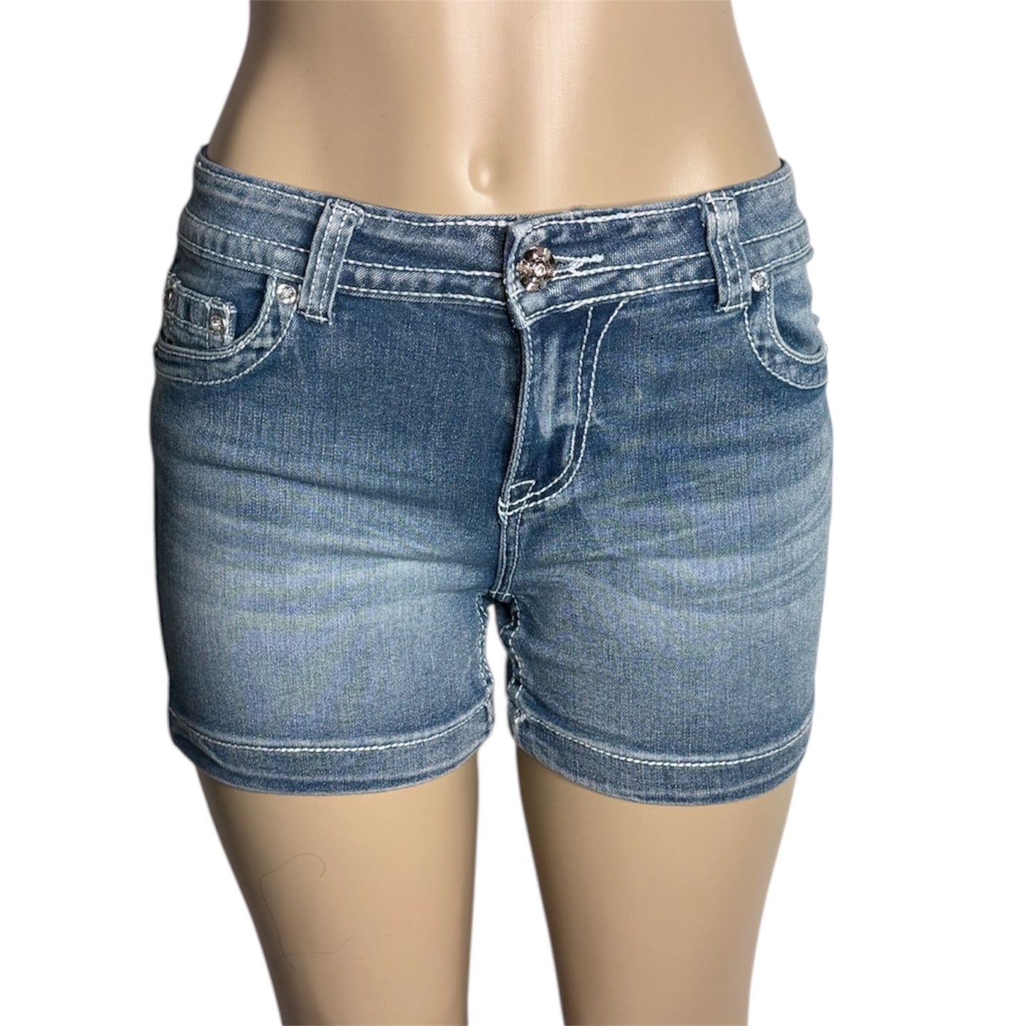 Chelsea Rhinestone Mid Waist Shorts