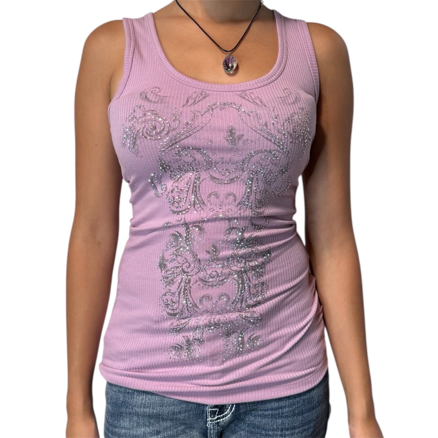 Obsessed Rhinestone Rib Knit Tank Top