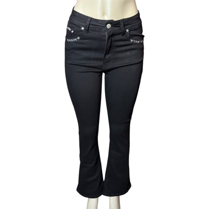 Bella Rhinestone Flared Black Jeans