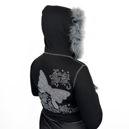 Butterfly Bliss Zip Up Hoodie Black