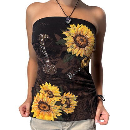 Sunflower Rhinestone Tube Top Black