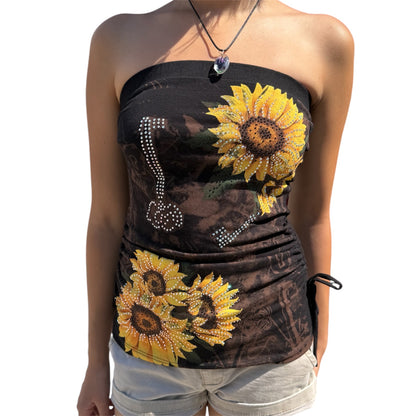 Sunflower Rhinestone Tube Top Black
