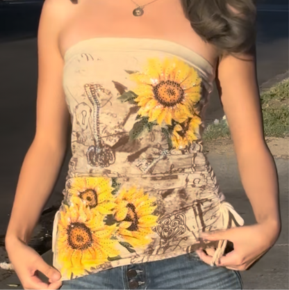 Sunflower Rhinestone Tube Top