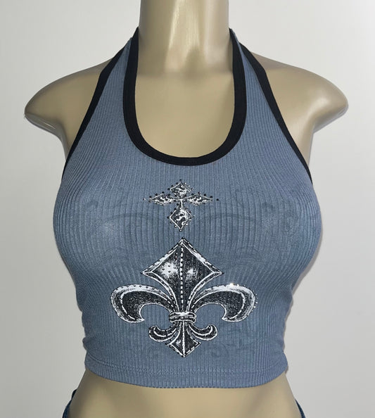 Lilia Rhinestone Halter Top Blue