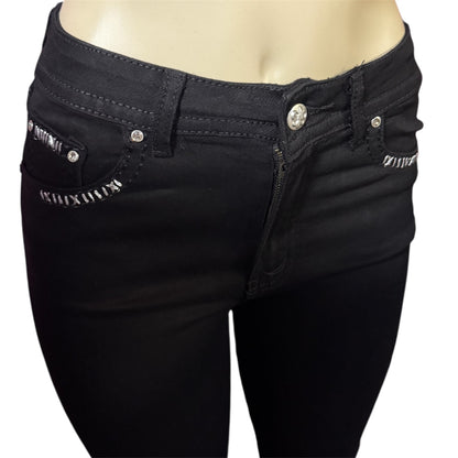 Bella Rhinestone Flared Black Jeans