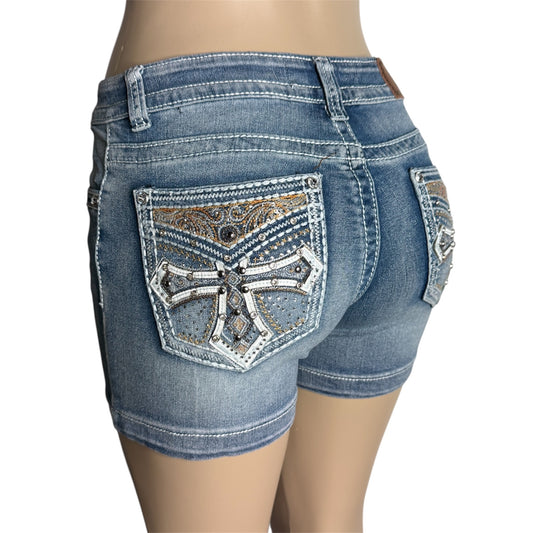 Chelsea Rhinestone Mid Waist Shorts