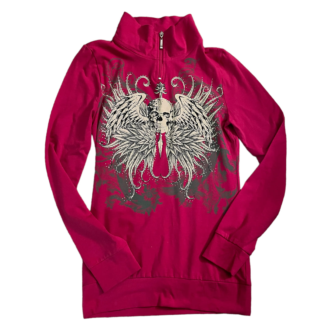 Hot Pink Skull Quarter Zip Up