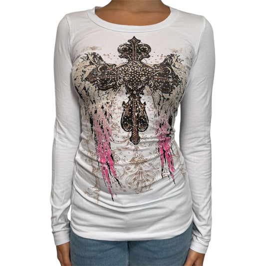 Angela Rhinestone Long Sleeve White
