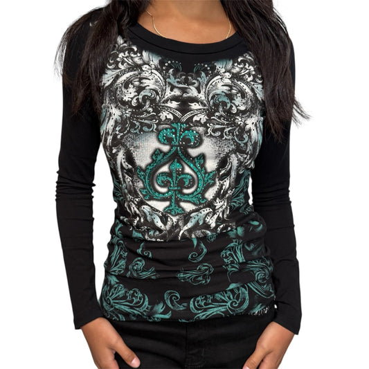 Aurora Rhinestone Long Sleeve Teal