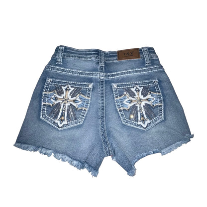 Cross Rhinestone Denim Shorts