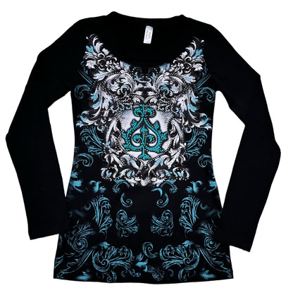 Aurora Rhinestone Long Sleeve Teal
